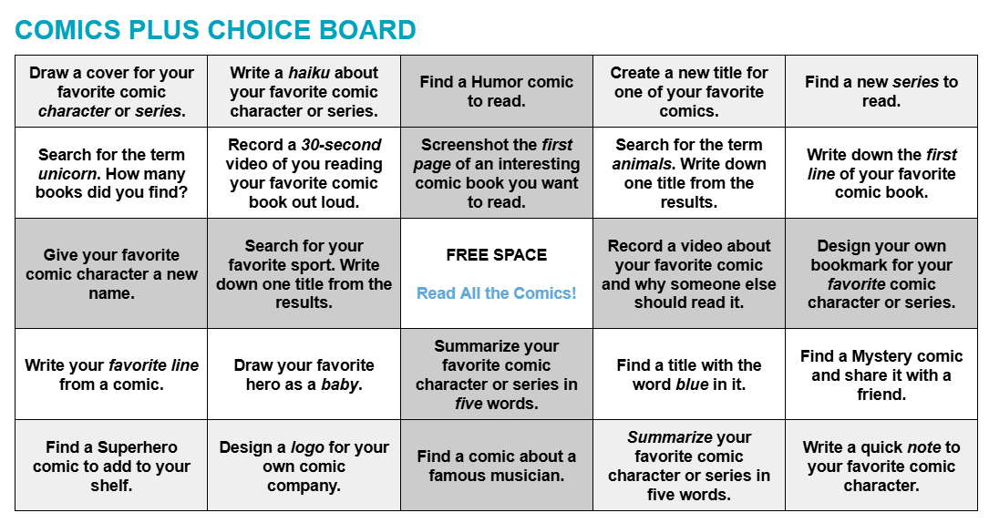 Comics Plus Choice Board